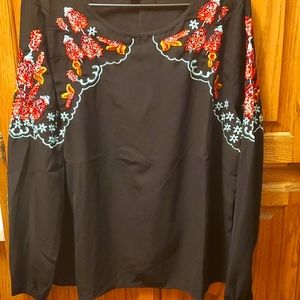 Emery Rose Embroidered Long Sleeve Shirt